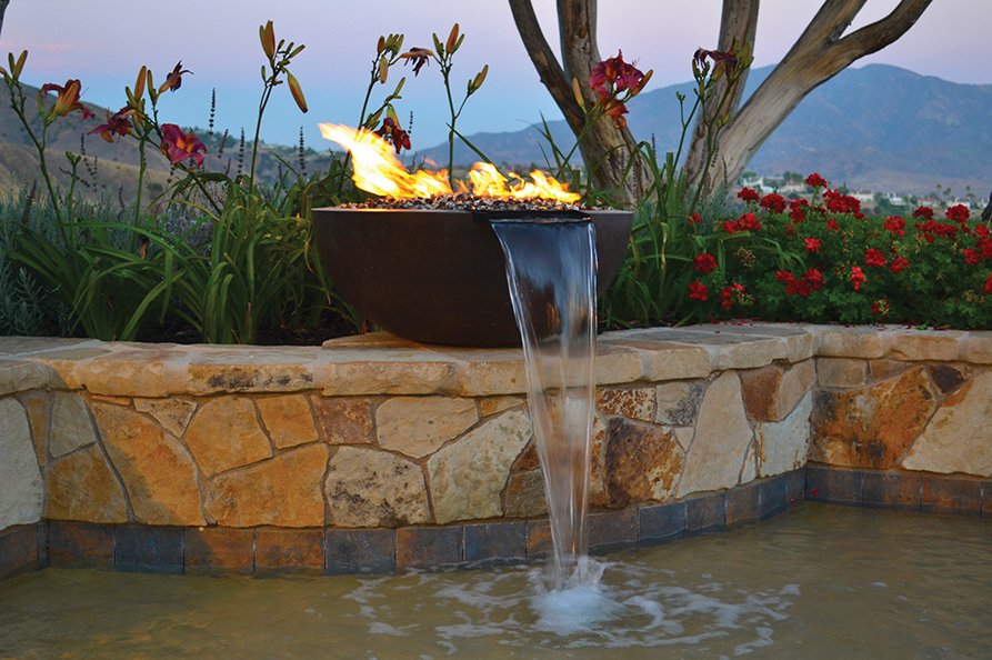 Legacy round fire and water bowl installed outdoors